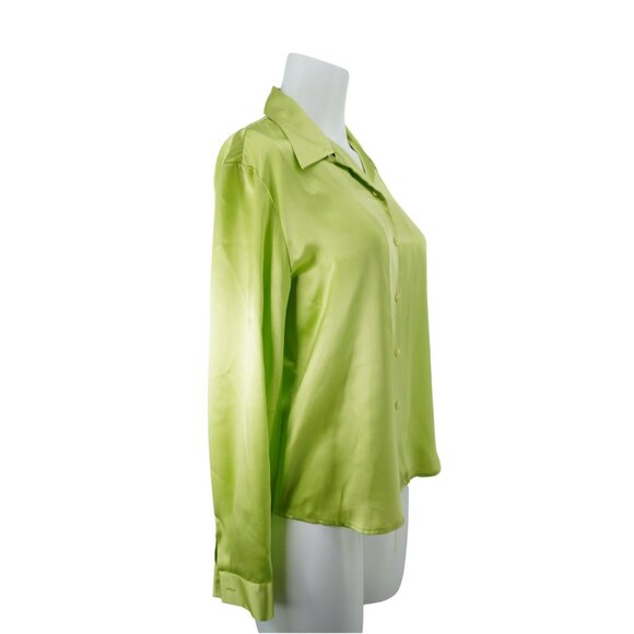Vintage Patrick Christopher Chartreuse Green Silk Button Down Size 8 - Picture 2 of 6